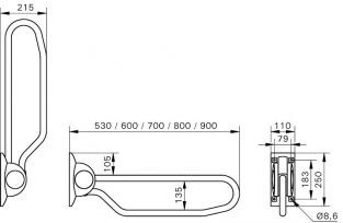 Handicare toiletbeugel opklapbaar 700MM Staal RVSP gepolijst wit LI2601.3702-02